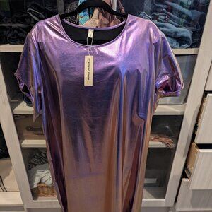 Agnes Orinda Women's Plus Size Metallic Mini T-Shirt Dress